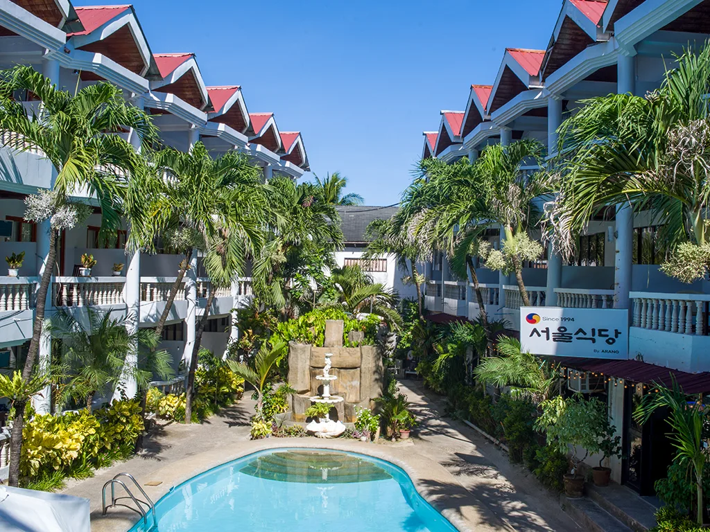 Aerial view of the Boracay Peninsula garden courtyard and pool